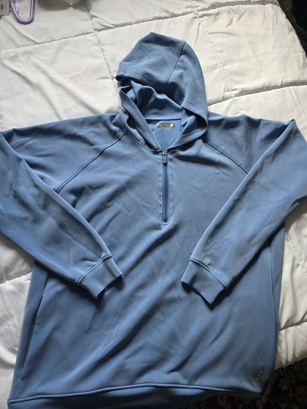 Men's Light Blue Half-Zip Hooded Pullover